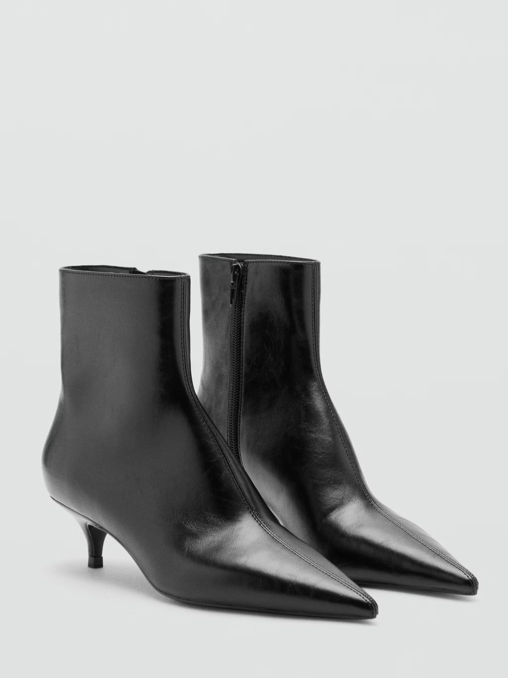 NWT Mango Black Pointed Toe Kitten Heel Ankle Boots